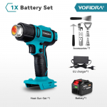 YOFIDRA 550℃ Elektriline kuumap&uuml;st Heat Hot Air Gun 2 tuulekiiruse k&auml;iku 6 k&auml;iku Valikuline LED-ekraan Juhtmeta Laetav Kuumap&uuml;st makita 18V aku jaoks 1x Battery-EU Plug