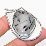 Natural Black Rutile Gemstone Handmade 925 Sterling Silver Pendant 2.21 n6q21