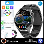 2024. aasta nutikell meeste k&auml;ekell 4 Pro AMOLED HD-ekraaniga Bluetooth-k&otilde;ne NFC terviseseire nutikell 2024 uus kell GT4 jaoks Silicone band + steel must