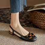 Retro madala kontsaga Baotou sandaalid Naiste suvised Uued Slingback Seemisnahast Kontorijalatsid Naiste Kingad Sandaalid Naistele 34 must