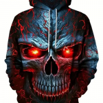 Meeste vabaaja 3D-printimisega p&otilde;leva pealuu graafilise prindiga kapuutsid, n&ouml;&ouml;riga mugav &uuml;lisuur kapuutsiga sviiter, s&uuml;gisene dressipluus L