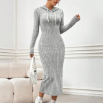 Moodsad &otilde;hukesed vabaaja Maxi kleidid naistele s&uuml;gistalv Soliidne kapuutsiga Bodycon Kleit pikkade varrukatega elastne Kootud kleidi vestidos S