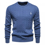 AIOPESON Meeste kaelkirjak tikandiga puuvillased kampsunid &uuml;mmarguse kaelusega klassikaline keerdmustriline pullover, kootud kampsun meestele XXL 95-105 kg sinine