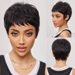 HAIRCUBE Blond kuldne tumedajuureline kihiline Remy inimjuustest parukad L&uuml;hikesed Bob Pixie Cut Natural Wave parukas tukkidega Parukad naistele
