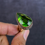 Natural Peridot Gemstone Handmade Copper Jewelry Ring Size 9.5 t8t15