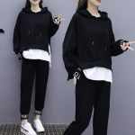 Suurem&otilde;&otilde;tmeline naiste kevadine tudengi kampsunkost&uuml;&uuml;m naiste vabaaja korea stiilis kaheosaline kost&uuml;&uuml;m XXXXL must