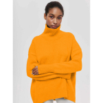 Naiste s&uuml;gistalvised avara kaelusega kampsun, pikkade varrukatega &uuml;lisuur sviiter, s&uuml;gisene vaba džemper, paksud soojad kootud sviitrid naistele XXXL kollane