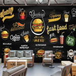 Tapeet Suur seinamaaling K&auml;sitsi maalitud tahvel L&auml;&auml;ne toit Pizza Hamburger TV taustaseina seinamaaling 200 cm(W) x 140 cm(H)