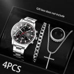 4 tk/komplekt Hip Hop meeste k&auml;ekell Elegantne vabaaja kvartskellade kaelakees&otilde;rmuste ehtekomplekt 4pcs/set Watch Jewelry A