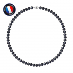 PERLINEA - Collier Perle de Culture d'Eau Douce AAA+ Semi-Ronde 7-8 mm Noire - Fermoir Boule Argent 925 Milli&egrave;mes - Bijoux Femme