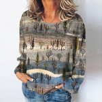 Naiste T-s&auml;rgid Naturaalne Scenery Print Pikad varrukad T-s&auml;rk S&uuml;gis vabaaja naister&otilde;ivad Igap&auml;evased vabad vintage t&auml;navar&otilde;ivad Pullover S