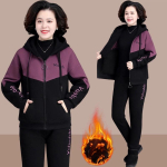 Suures suuruses 8XL talvine soe 2-osaline komplektid kapuutsiga pl&uuml;&uuml;sis voodriga spordidress k&otilde;rge v&ouml;&ouml;kohaga haaremi p&uuml;ksid &uuml;likond plush voodriga paks jogger XL lilla
