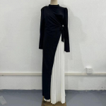 Elegantne Patchwork disainiga kleit naistele pikkade varrukatega, plisseeritud v&otilde;ltsitud kaheosaline kleit, &otilde;htukleidid, naiste peoklubi S valge/must