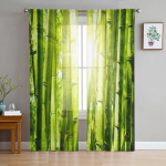 Bamboo Forest Rohelised l&auml;bipaistvad kardinad Elutoa aken T&uuml;llkardinad Magamistoa K&ouml;&ouml;gi jaoks Kodukaunistus Voile kardinad W135 x H185cm x2&Grommet Top