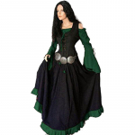 Naiste keskaegne renessansskleit Ebaregulaarsete pikkade varrukatega Cosplay maksikleit XXXXXL roheline