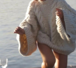 Naiste vintage kootud kampsun Elegantne vabaaja Oversize Pullover pikkade varrukatega s&uuml;gistalvine soliidne daami Twist lahtine kampsun One Size valge