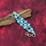 Larimar, Sinine topaas k&auml;ev&otilde;ru V&auml;&auml;riskiviehted, 925 prooviga t&auml;ish&otilde;be K&auml;sit&ouml;&ouml;na valmistatud k&auml;ev&otilde;ru, Uusima disainiga ehted Adjustable With 8 Inches sinine
