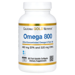 California Gold Nutrition, Omega 800 &Uuml;likontsentreeritud Omega-3 Kala&otilde;li, kd-pur trigl&uuml;tseriidide vormis, 1000 mg, 90 kalaželatiinist pehmet kapslit