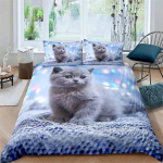 Kass V&auml;rviline Voodipesu Komplekt Lemmikloomakassidele Lastele Poistele T&uuml;drukutele Teismelistele Armas Kassipoeg Tekikott 3D Loom Kingitus Toa Kaunistus T&otilde;mblukuga 135x200cm 2pcs gray