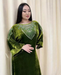 Islami riietus Kaftan Abaya Maroko K&auml;sitsi valmistatud Hommikumantel Dubai Stiilne Farasha Pikk XS roheline