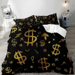 Luksuslik raha tekkikate, must voodipesukomplekt, dollariarve tekikate, magamistoa sisustus meestele, 2 padjap&uuml;&uuml;ri, 3 osa AU Single 140x210cm
