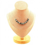 Pierres et Min&eacute;raux. Collier 10 perles Obsidienne flocon de neige 8 mm. Chaine en acier Collier femmes, hommes. Taille personnalisa