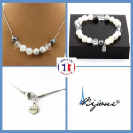 Pierres et Min&eacute;raux. Parure Bracelet Collier Perles H&eacute;matite + Quartz + Pierre de lune + Taille personnalisable.