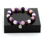 Pierres et Min&eacute;raux. Bracelet Perles Oeil de Tigre violet + Quartz rose + Am&eacute;thyste + Opale Fabriqu&eacute; en France.