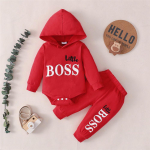Spring & Autumn Long-Sleeve Hooded Baby Suit: Solid Color, Letter Print, Two-Piece for Boys & Girls 6-9M