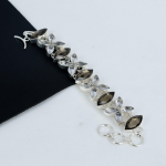 H&auml;mmastav suitsukvartsist v&auml;&auml;riskivi k&auml;sitsi valmistatud 925 sterlingh&otilde;bedast k&auml;ev&otilde;ru, suitsukvarts, valge topaas k&auml;ev&otilde;ru naisele, unisex k&auml;ev&otilde;ru, s&uuml;nnip&auml;evakingitus 8" pruun