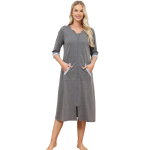 Naiste hommikumantlid Puuvillased L&uuml;hikeste varrukatega Lukuga Taskutega Pikk Hommikumantel Magamiseks Vabaaja Suvine Koduriietus XL hall