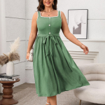 Naiste Suur Suurus Mood Vabaaja Lai Elegantne Tuul &Uuml;hev&auml;rviline Seljaosata Kleit XXXXL roheline