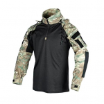 Meeste kamuflaaž-taktikaline s&auml;rk, pikkade varrukatega, p&uuml;stkraega, veerandlukuga, kamuflaaž-vormiriietus eemaldatava kapuutsiga airsoft-jahiks ja matkamiseks M kamuflaaž