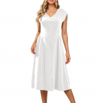 Naiste l&uuml;hikeste varrukatega &uuml;hev&auml;rviline V-kaelusega varrukateta patchwork plisseeritud slim fit kleit S valge