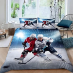 3D j&auml;&auml;hoki voodipesukomplekt noortele j&auml;&auml;hokif&auml;nnidele, laste voodipesu poistele ja t&uuml;drukutele, spordim&auml;ngude teema, &uuml;heinimese/kahekohalise voodi kingitus AU Single 140x210cm