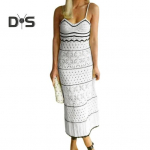 Naiste heegeldatud varrukateta pikk kleit spagetid rihmaga, aasaga triibuline midikleit suvine rannakootud Cami kleidid S valge