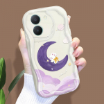 Armas koomiksimustriga kreemjas tekstuuriga korpus, lainelise servaga pehme silikoonkaanega telefoni&uuml;mbris Vivo jaoks Vivo Y78 5G puhas