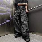 Unisex Y2k Gooti Vintaaž Teksad &Auml;mblik Tikandiga &Uuml;hendatud Ameerika Stiilis Denim P&uuml;ksid Baggy Laia S&auml;&auml;rega Hip Hop Streetwear S must