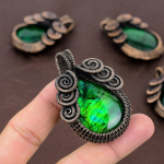 Green Labradorite Handmade Copper Wire Wrap Pendant Jewelry 2.28 w0j58