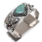 Ruby in Fuchsite Ethnic 925 Sterling Silver Cuff Bangle Adjustable I6A81