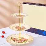 3-korruseline keraamiline magustoidustend metallraamiga - Euroopa stiilis Rootsi laua v&auml;ljapanek kookide, puuviljade, teapeo pulmalaua kaunistamiseks style2