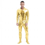 Meeste metallik Zentai kombinesoon t&auml;ispikk tihe k&otilde;rge kaelusega pikkade varrukatega klubi esinemiskost&uuml;&uuml;m 3XL
