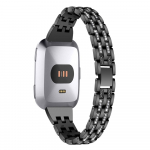Metallist kellarihmad Fitbit Versa/Versa Lite & SE/ Versa 2 jaoks. Roostevabast terasest rihm, s&auml;delevad teemantidega k&auml;ev&otilde;rud, naiste t&uuml;drukute k&auml;epaelad must