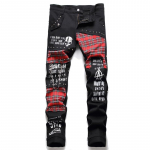 Mood Red Plaid Patchwork Punk Neet Mehed &Otilde;hukesed teksad P&uuml;ksid Pealuu Kirjad Print Hip Hop Chain Denimp&uuml;ksid 29