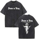 Jeesus On Kuningas Kristlik Graafiline Vintage Pesitud T-s&auml;rk Mood Hip Hop L&uuml;hikeste Varrukatega T-s&auml;rgid Mehed Naised Puuvillane Vabaaja T-s&auml;rk Topp M gray