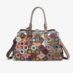 Uus naturaalsest nahast naiste k&auml;ekott Trendikas k&otilde;rgetasemeline moekas kott Patchwork lill &Uuml;he &otilde;la Crossbody kotid