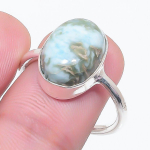 Natural Larimar Gemstone Handmade 925 Sterling Silver Jewelry Ring Size 7.5 d7s95