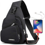 Veekindel matkamise crossbody kott, unisex seljakott USB-pordi ja k&otilde;rvaklappide avaga, rinnakott must