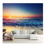 Romantiline Mere&auml;&auml;rne Rannatapeet P&auml;ikeseloojangu maastik 3D Stereo seinamaaling Elutuba S&ouml;&ouml;gituba Taust Seinamaalid Kodukaunistus 200 cm(W) x 140 cm(H)