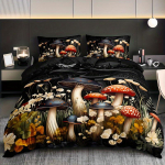 3tk Botaanilise Seene Voodipesu Tekikate Komplekt Tume Fantaasia Seene Voodipesu Tekikott Komplekt Lilleline Seene Teemaline Vooditekk Komplekt Duvet Cover Set&EU Single(135x200cm)
